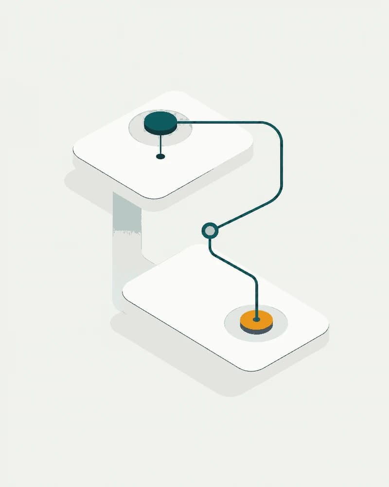Illustration of two panels linked by a path to an end point
