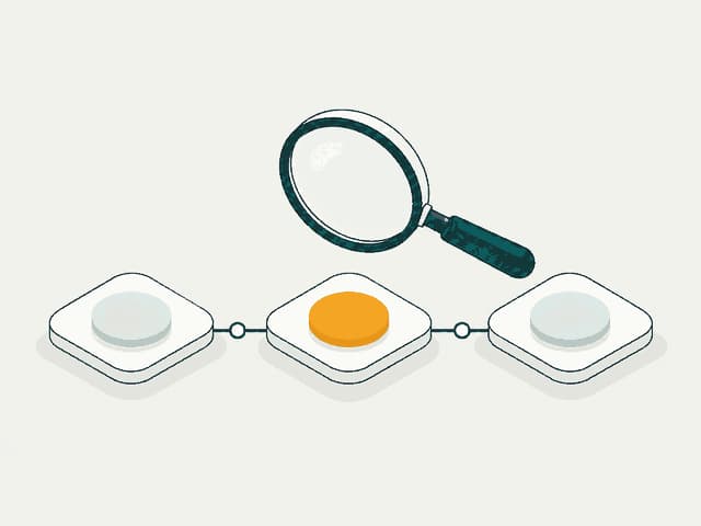 Lupa sobre três etapas conectadas, uma delas em destaque