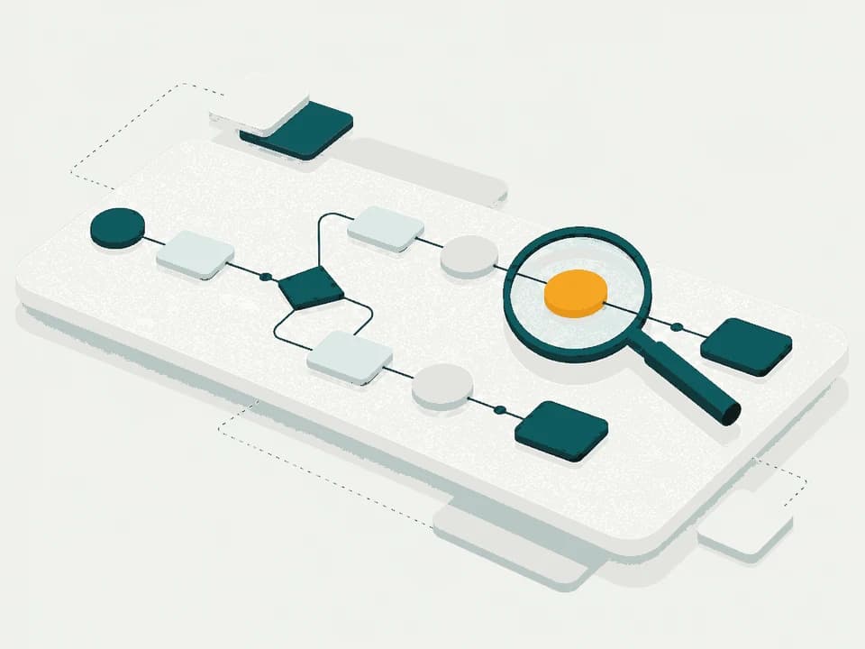 Ilustração de um mapa de processos com uma lupa sobre o ponto prioritário